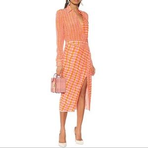 NWT Altuzarra Pink & Orange Constantina Tropicana Silk Checkered Midi Pink Dress